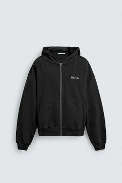 ZARA УКОРОЧЕННАЯ ХУДИ С КАПЮШОНОМ И НАДПИСЯМИ, ЧЕРНЫЙ