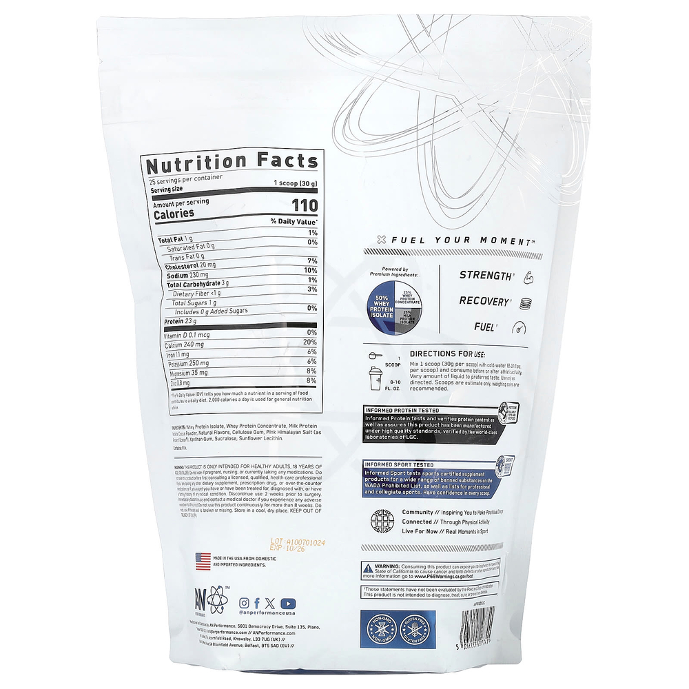 AN Supps, Performance, гибридный протеин, шоколад, 750 г (1,65 фунта)