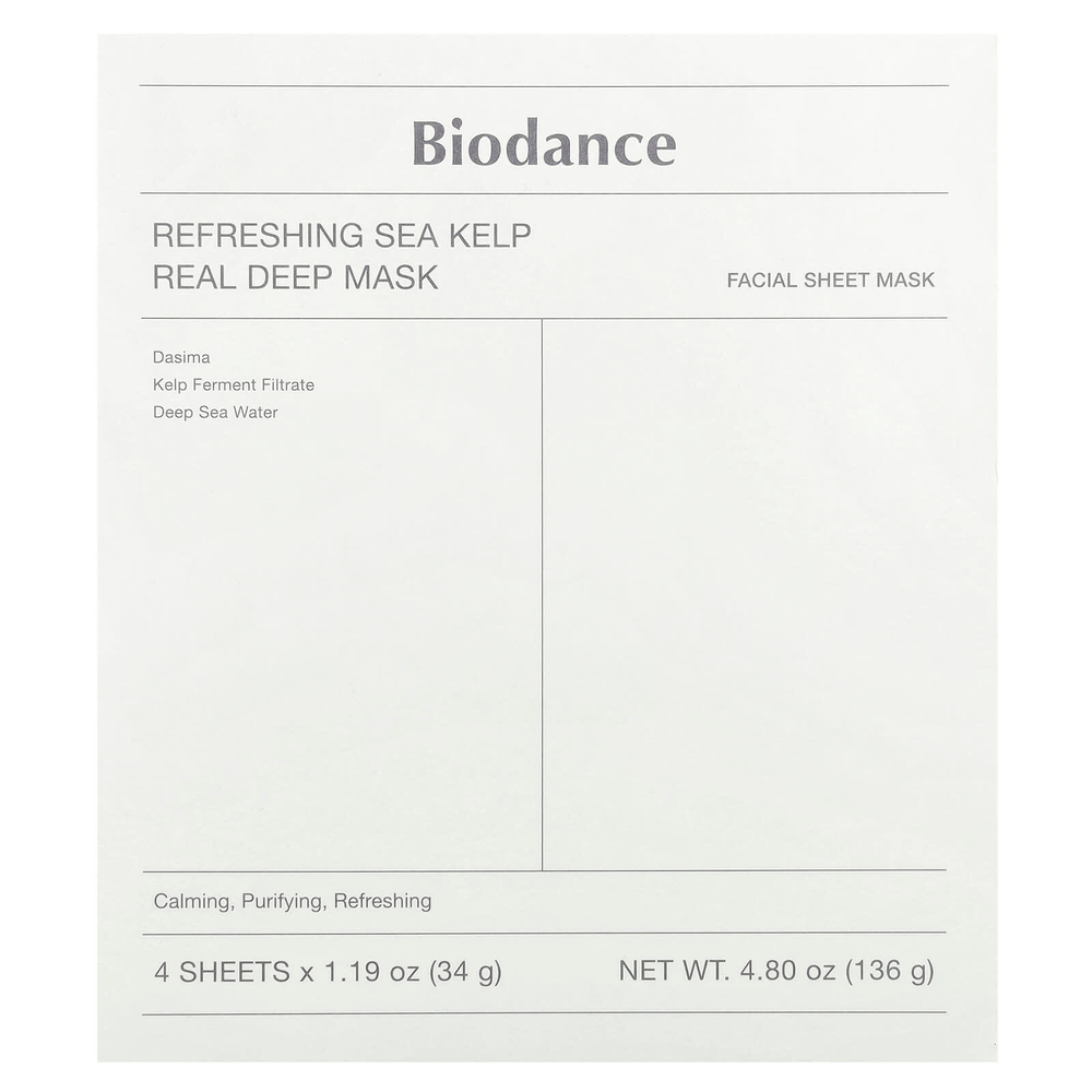 Biodance, Освежающая маска из морских водорослей Real Deep Beauty, 4 шт., 34 г (1,19 унции)