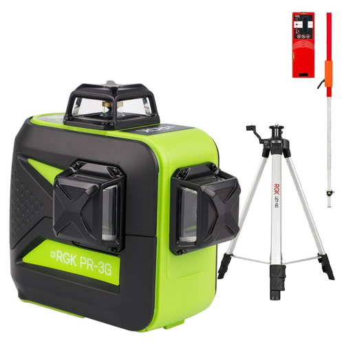 Комплект: лазерный уровень RGK PR-3G с калибровкой + штатив RGK LET-150, приемник RGK LD-9, рейка RGK LR-2