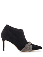 Женские чёрные замшевые ботильоны с бантом из страз