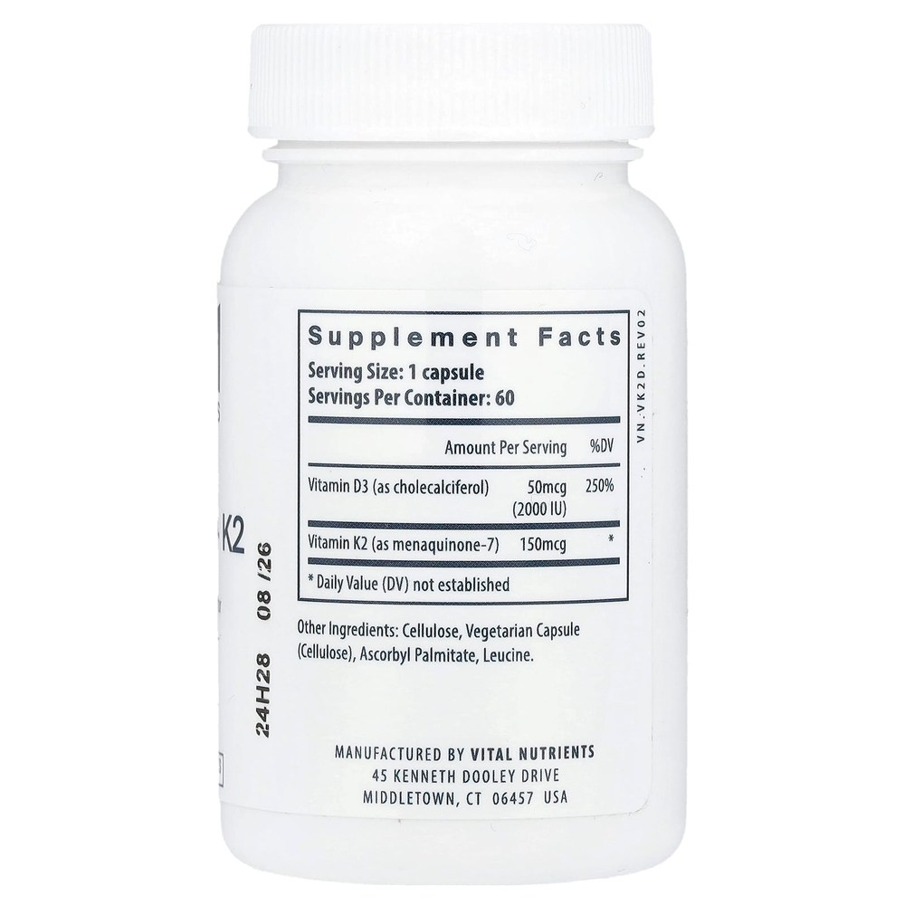 Vital Nutrients, K2-7 + D3, 60 вегетарианских капсул