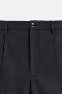 ZARA БРЮКИ ИЗ ФЛАНЕЛИ СО СКЛАДКАМИ, МОРСКОЙ СИНИЙ