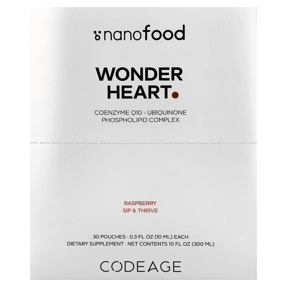 Codeage, Nanofood, Wonder Heart, малина, 30 паучей по 10 мл (0,3 жидк. унции)