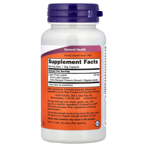 NOW Foods, лютеин, 20 мг, 90 вегетарианских капсул