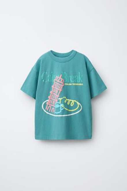 ZARA ФУТБОЛКА С ПРИНТОМ, СИНИЙ