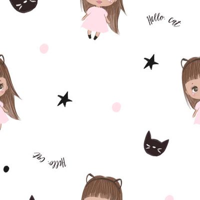 Девочки и кошки на белом