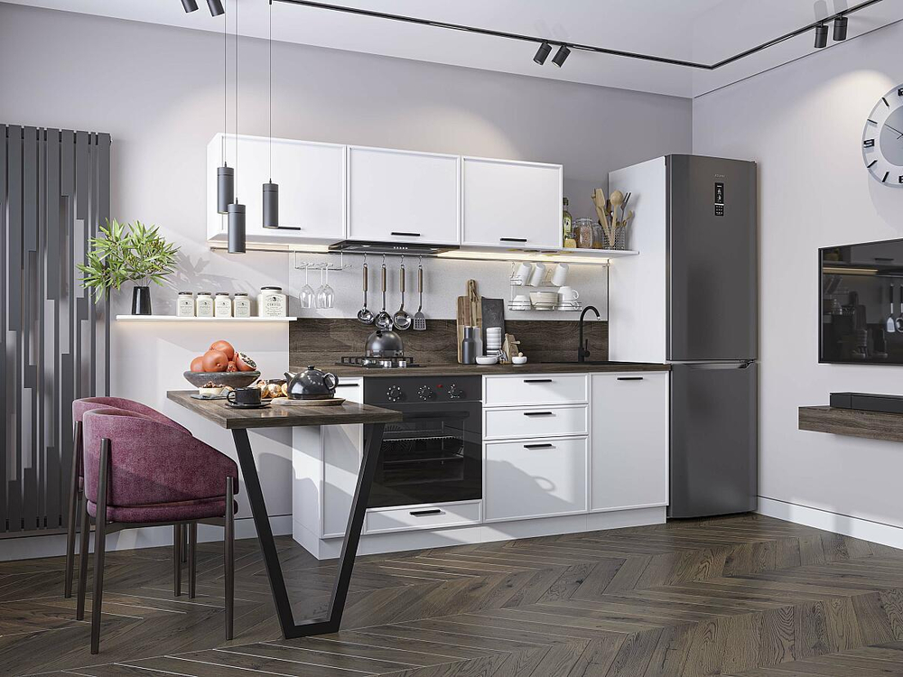 Прямая модульная кухня Фрейм-01 White Silk - Белый 1782*2300*600