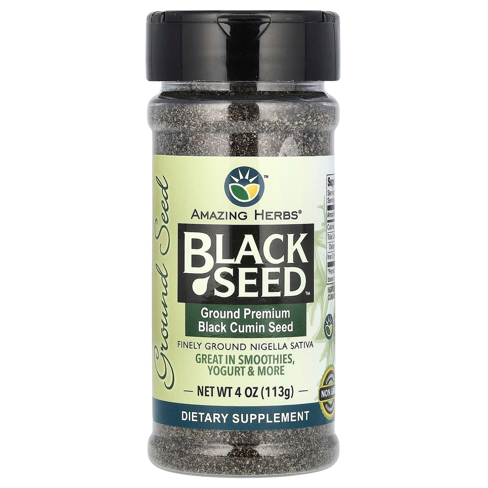 Amazing Herbs, Black Seed, молотые семена черного тмина премиального качества, 113 г (4 унции)