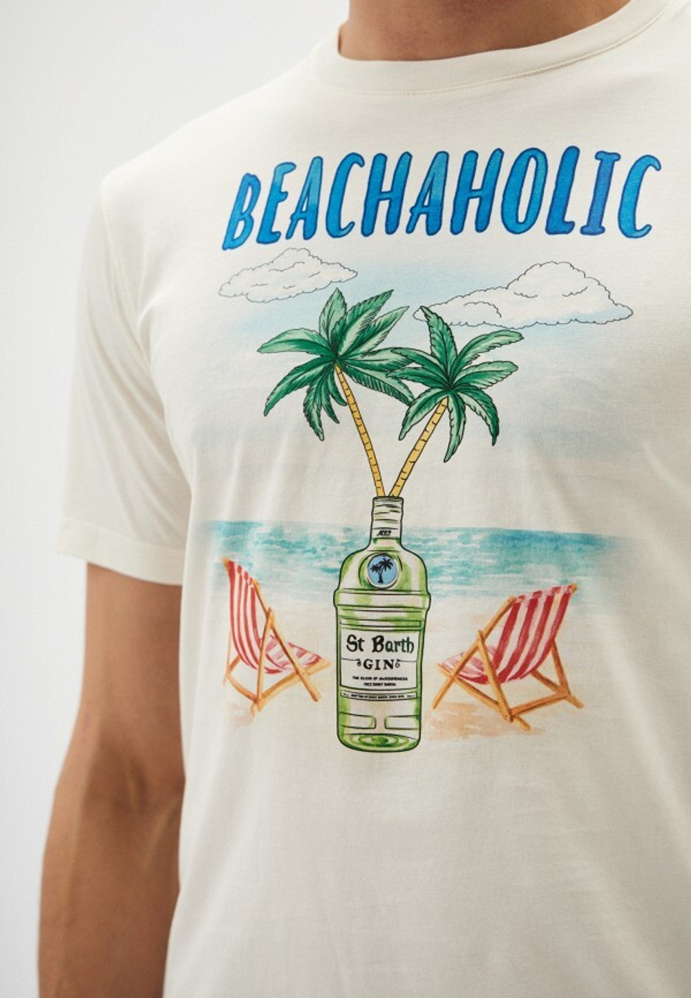 Футболка MC Saint Barth TSHIRT BEACHAHOLIC молочный пальмы джин
