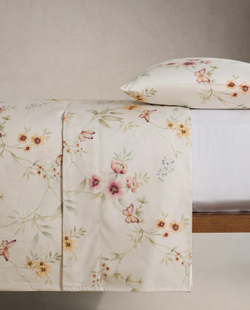 Zara Home - Атласная простыня с цветочным принтом, белый, 160x280 см