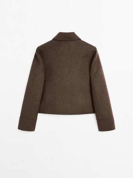 Massimo Dutti Короткое двубортное пальто из смесовой шерсти, шоколадный