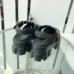Prada Monolith Crochet Cage Sandals