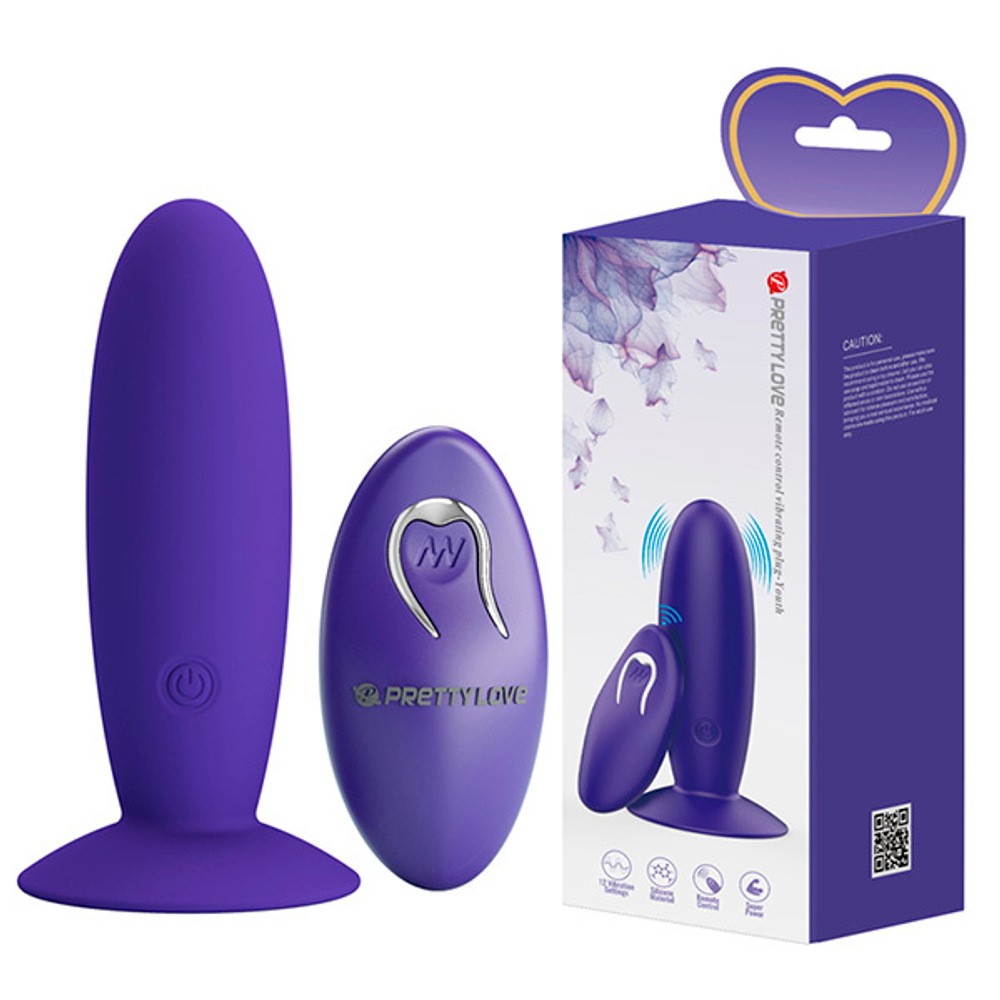 Фиолетовый анальный вибростимулятор 11см с пультом ДУ Pretty Love Remote Control Vibrating Plug Youth BI-040045WL