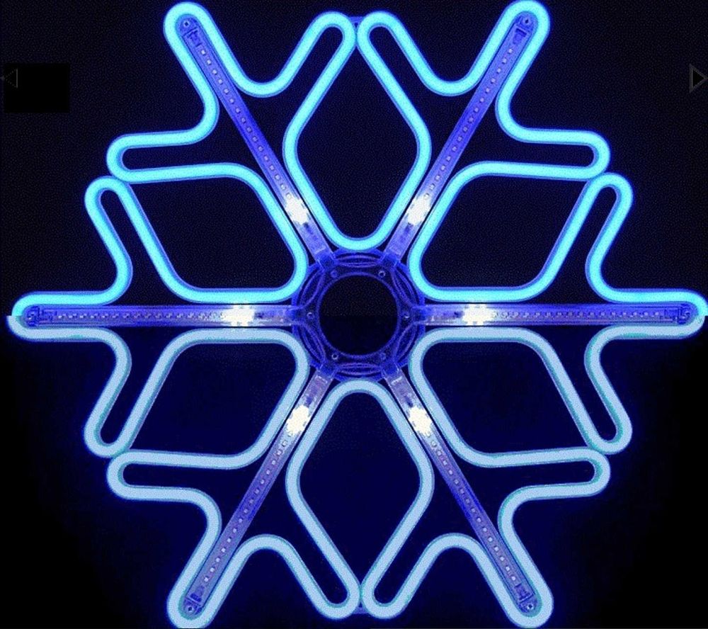Снежинка светодиодная d-60 см. Синяя Фигура из гибкого неона с эффектом тающая сосулька