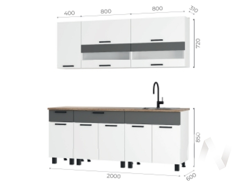 Кухня Монтана 2.0 м (белый/белый; графит/дуб кера)