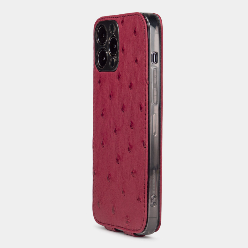 Чехол для iPhone 14 Pro Max из кожи страуса, цвета фуксии