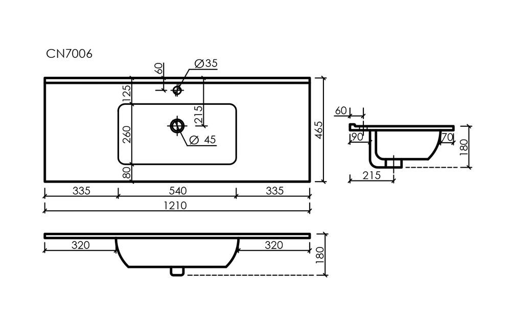 Умывальник накладной прямоугольный (цвет Черный Матовый) Element 1210x465x180мм