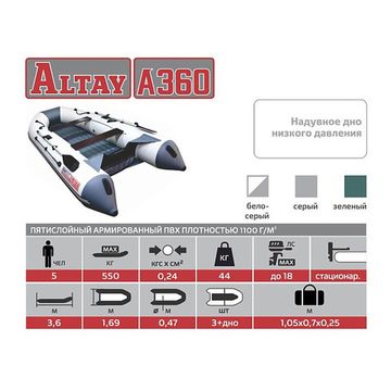 Лодка Тонар Алтай А360 (надувное дно) зеленый
