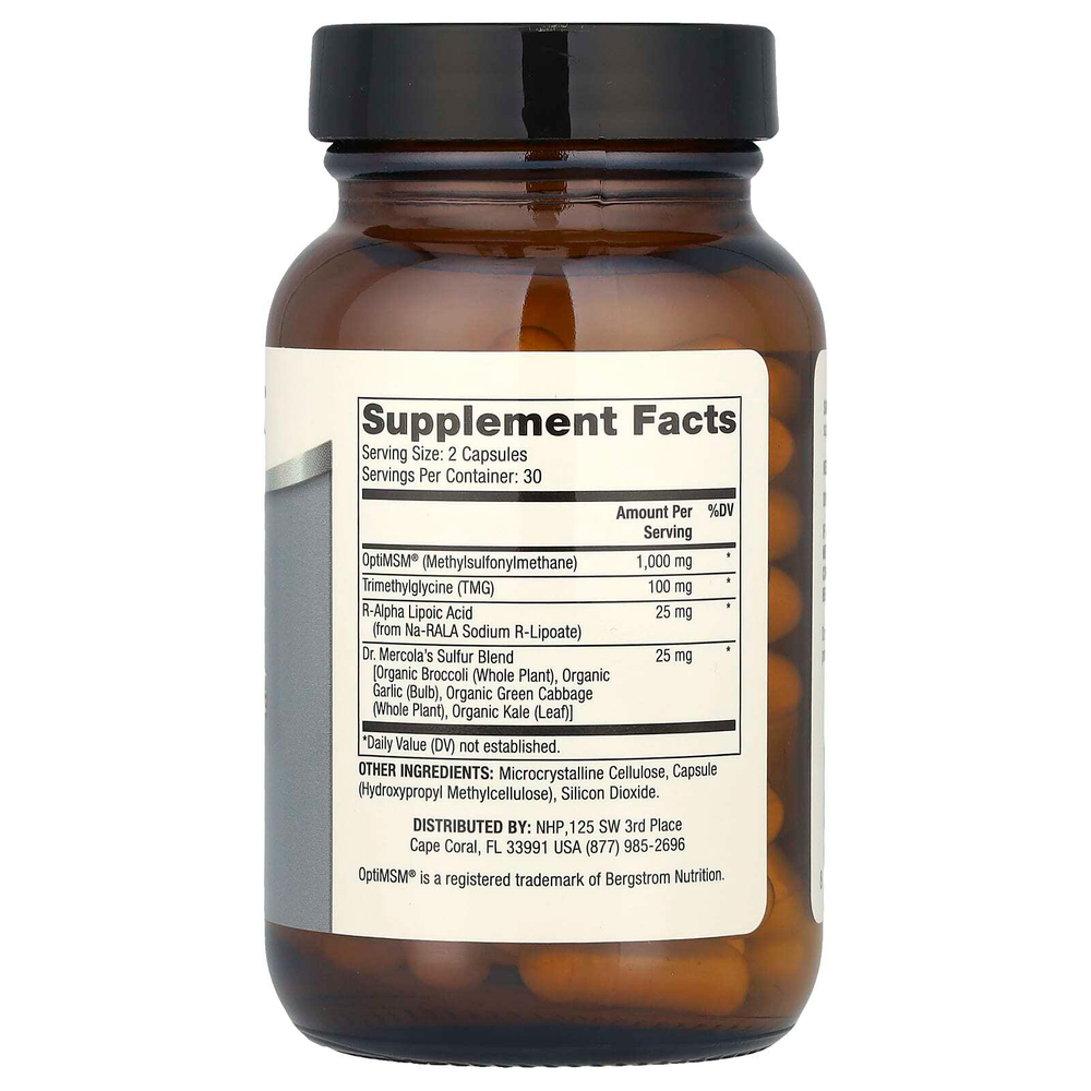Dr. Mercola, МСМ, комплекс метилсульфонилметана и серы, 60 капсул