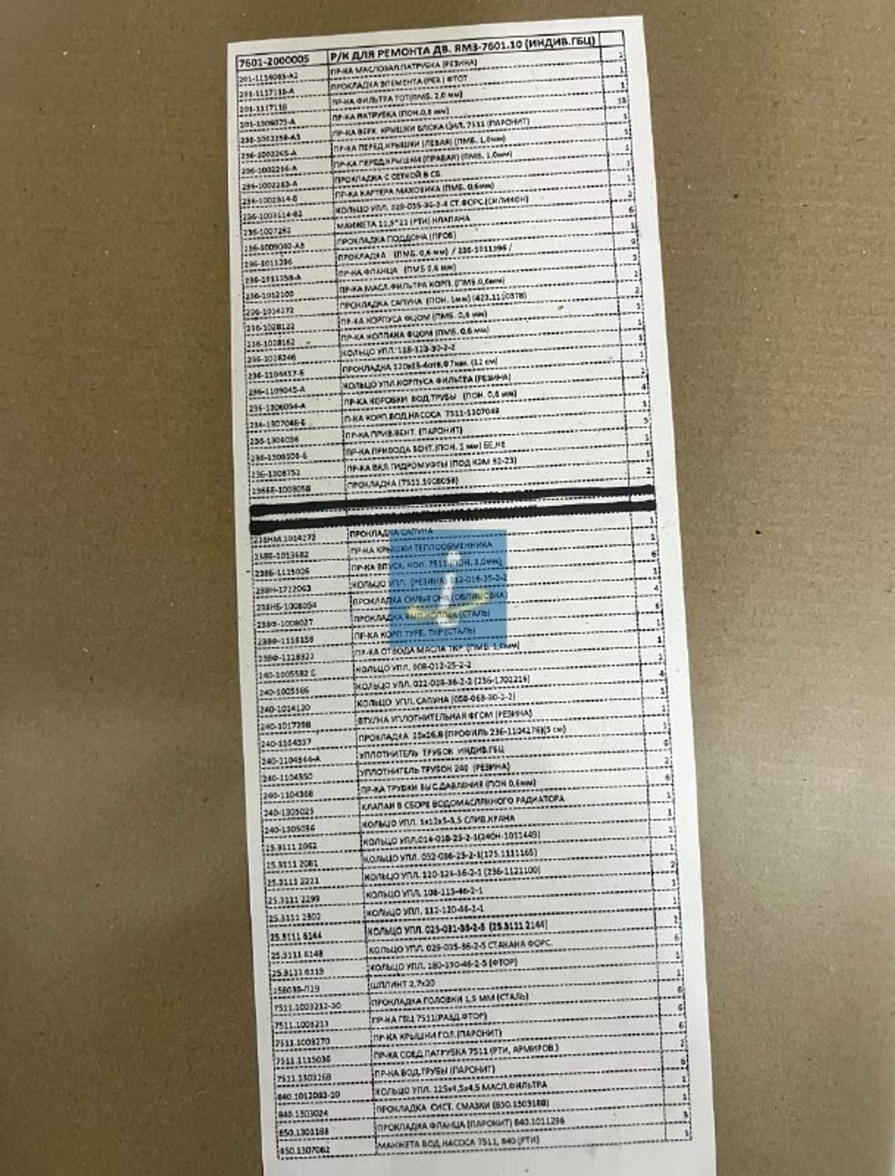 Ремкомплект для ремонта двигателя ЯМЗ 7601.10 7601-2000005