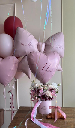 Воздушные шары бордовый/бургундия/мерло/пыльная роза бант №3399