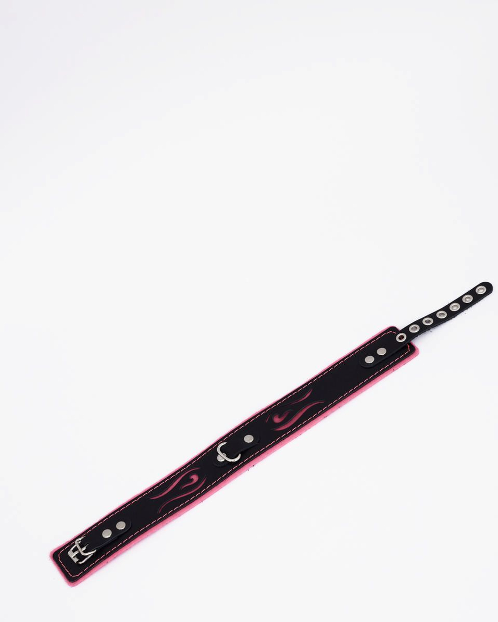 Кожаный ошейник Crazy Handmade черно-розовый с розовой строчкой