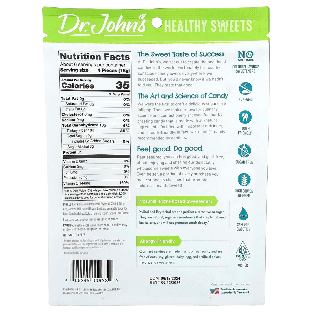 Dr. John's Healthy Sweets, Classic Fruit Hard Candy, голубая малина, вишня, виноград, лимон, лайм и апельсин, 109 г (3,85 унции)
