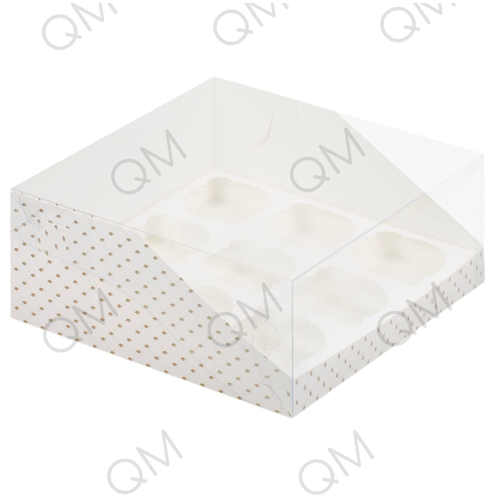 Коробка под капкейки с пластиковой крышкой 235*235*100 мм (9) (белая с птичками), 50шт