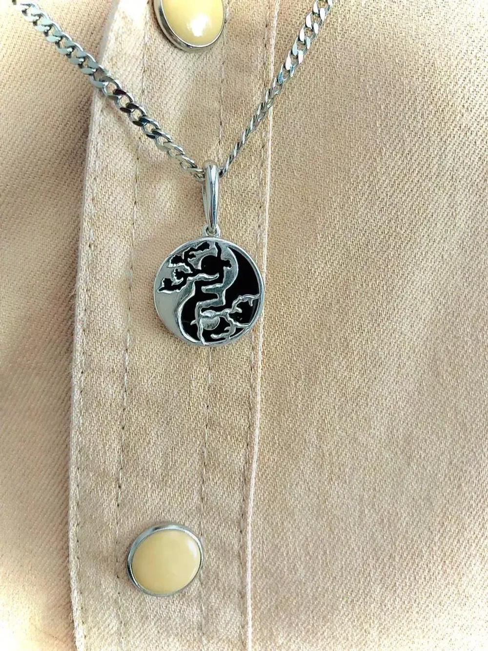 Серебряная подвеска с агатом черным Инь Ян