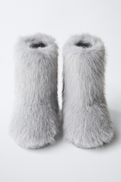 ZARA САПОГИ С ОТДЕЛКОЙ ИЗ ИСКУССТВЕННОГО МЕХА, СИНИЙ