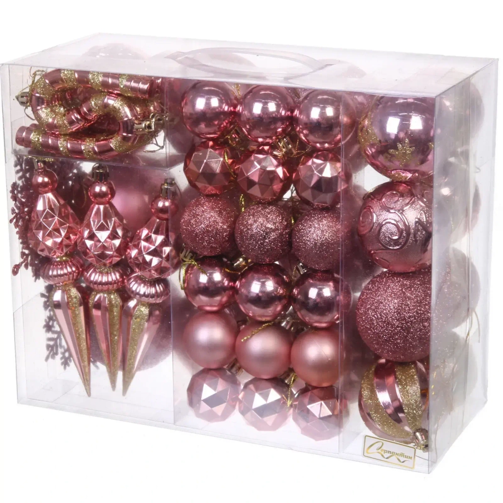 Набор ёлочных украшений «Wish» 6 см + 4 см (50 предмета), Розовое золото