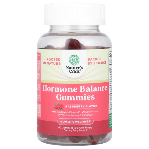 Nature's Craft, Women's Wellness, жевательные таблетки для поддержания баланса гормонов, малина, 60 жевательных таблеток