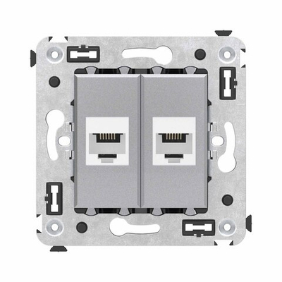 Телефонная розетка RJ-12 без шторки в стену двойная, "Avanti", "Закаленная сталь"