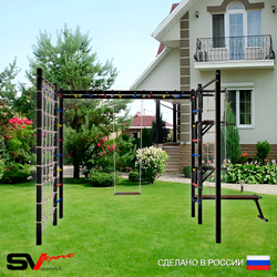 Уличная шведская стенка Sv Sport рукоход с комплектом турник прямой 2шт У5366 (Турник/Брусья/Стойка/Скамья/Деревянные/Канат/кольца/лестница/Сетка)