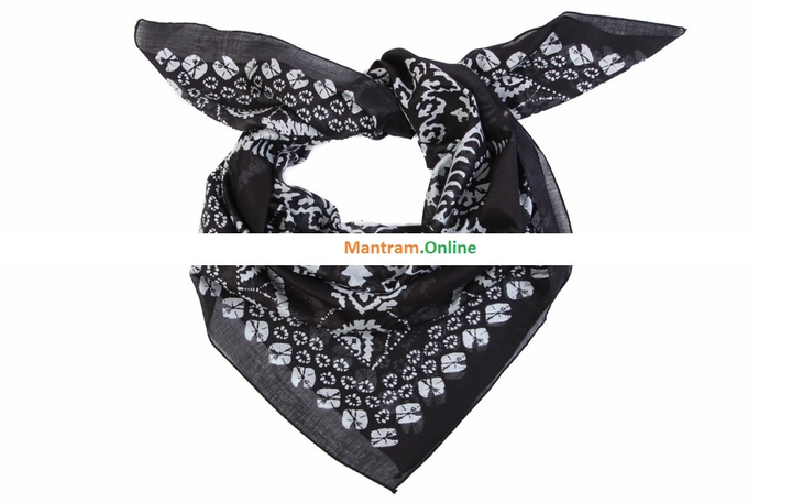 Платок материал Вискоза 100% "Цветы" серые на черном 95x95 см.