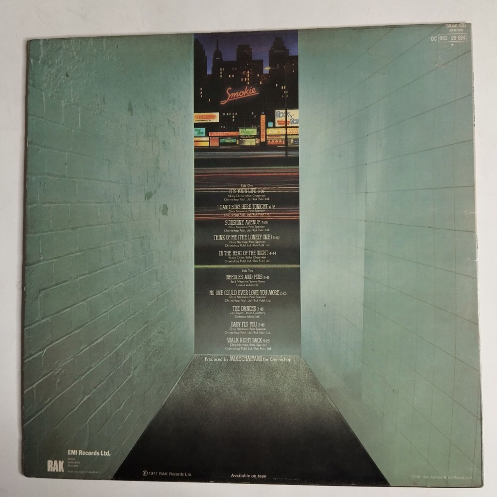 Винтажная виниловая пластинка LP Smokie Bright Lights And Back Alleys (UK 1977)