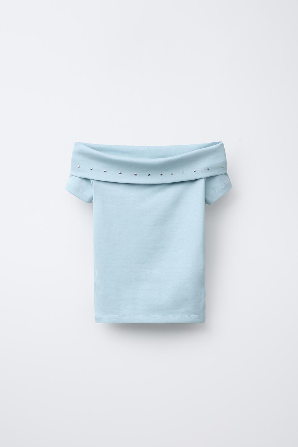 ZARA ТОП С ОТКРЫТЫМИ ПЛЕЧАМИ И ЗАКЛЕПКАМИ, СИНИЙ