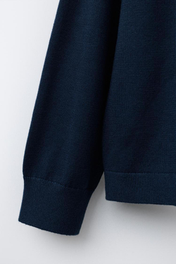 ZARA ТОНКИЙ ТРИКОТАЖНЫЙ ДЖЕМПЕР С ВОРОТНИКОМ СТОЙКОЙ, МОРСКОЙ СИНИЙ
