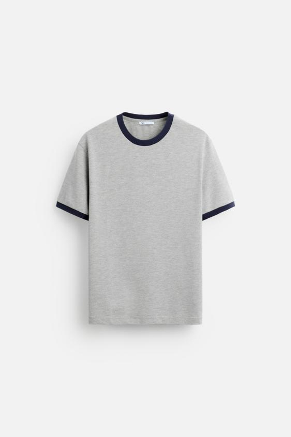 ZARA ФУТБОЛКА С КОНТРАСТНОЙ ОТДЕЛКОЙ, СЕРЫЙ С МЕЛАНЖЕВЫМ ЭФФЕКТОМ