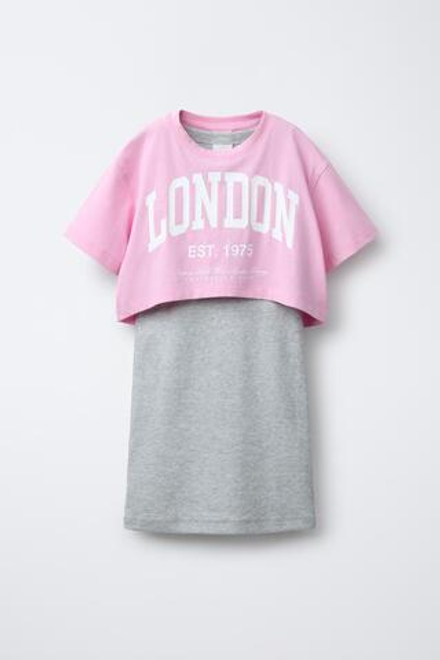 ZARA КОМБИНИРОВАННОЕ ПЛАТЬЕ В РУБЧИК, РОЗОВЫЙ