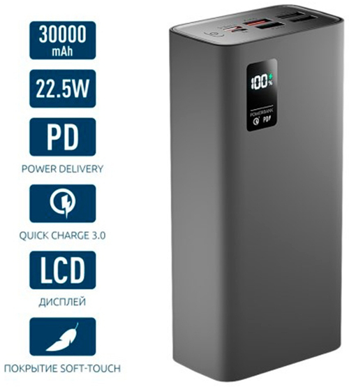 Внешний аккумулятор OLMIO QR-31 30000 мАч серый