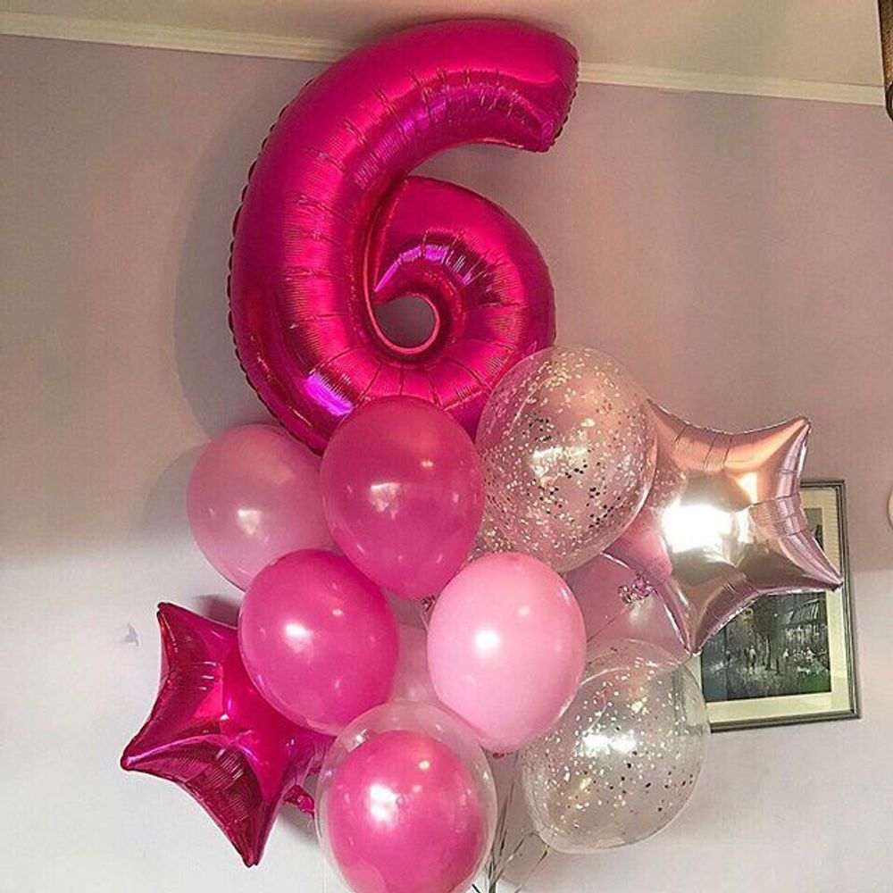 Шар (40''/102 см) Цифра, 6, Фуше, 1 шт. в уп.