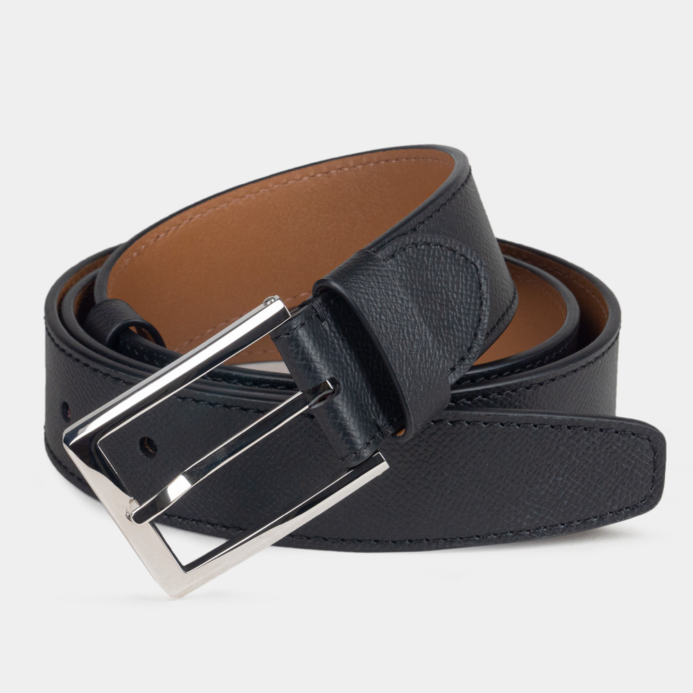 Мужской ремень из кожи сафьяно 35 мм, чёрный