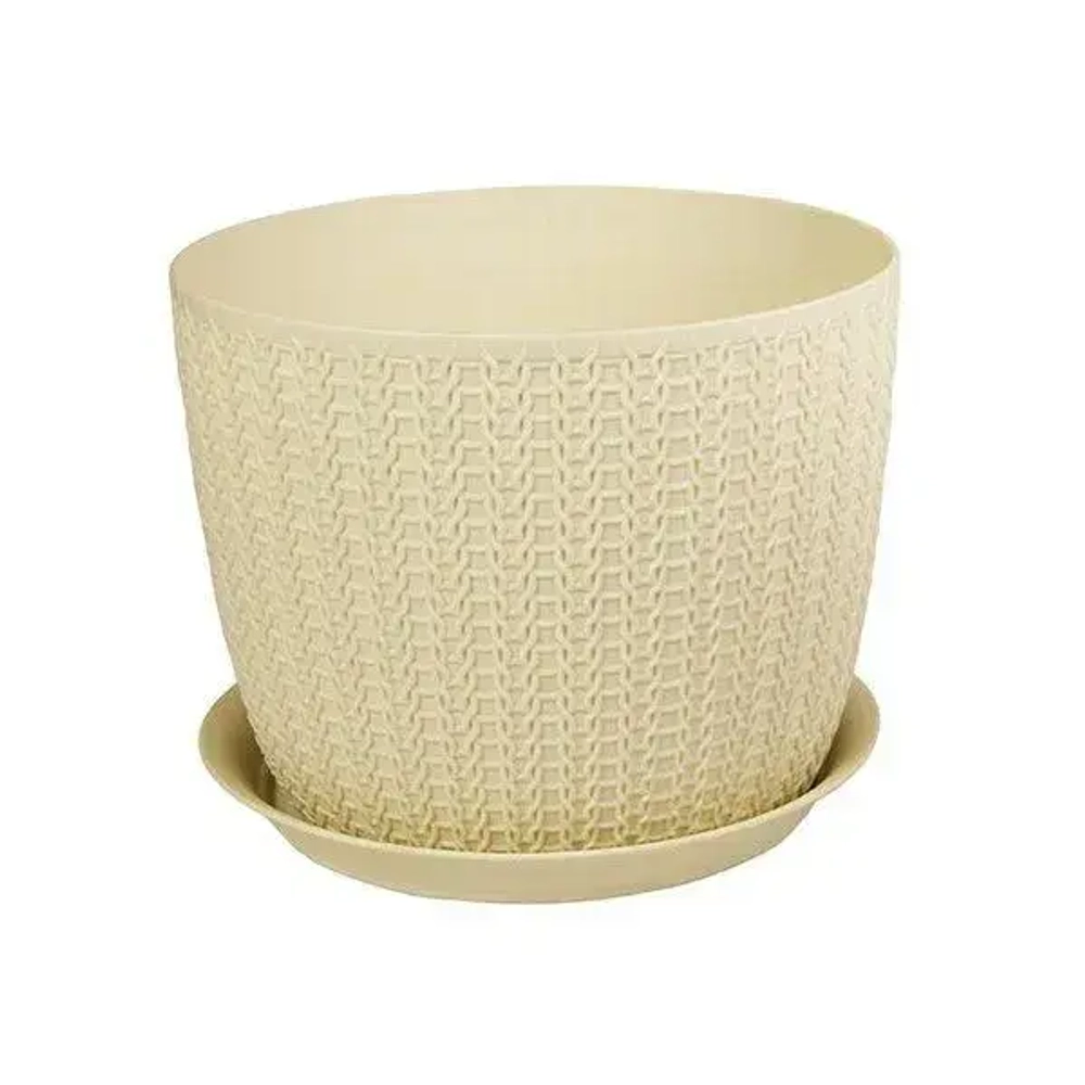 Кашпо ВЯЗАНИЕ D155мм 1,9л с поддоном белый ротанг 0,12,155х0,155м (комплект 20 шт)