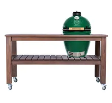 Керамический гриль Big Green Egg L Large (Большой), 46 см на столе из дуба