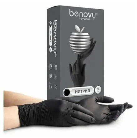 Перчатки нитриловые BENOVY 50 пар М чёрные оригинальные