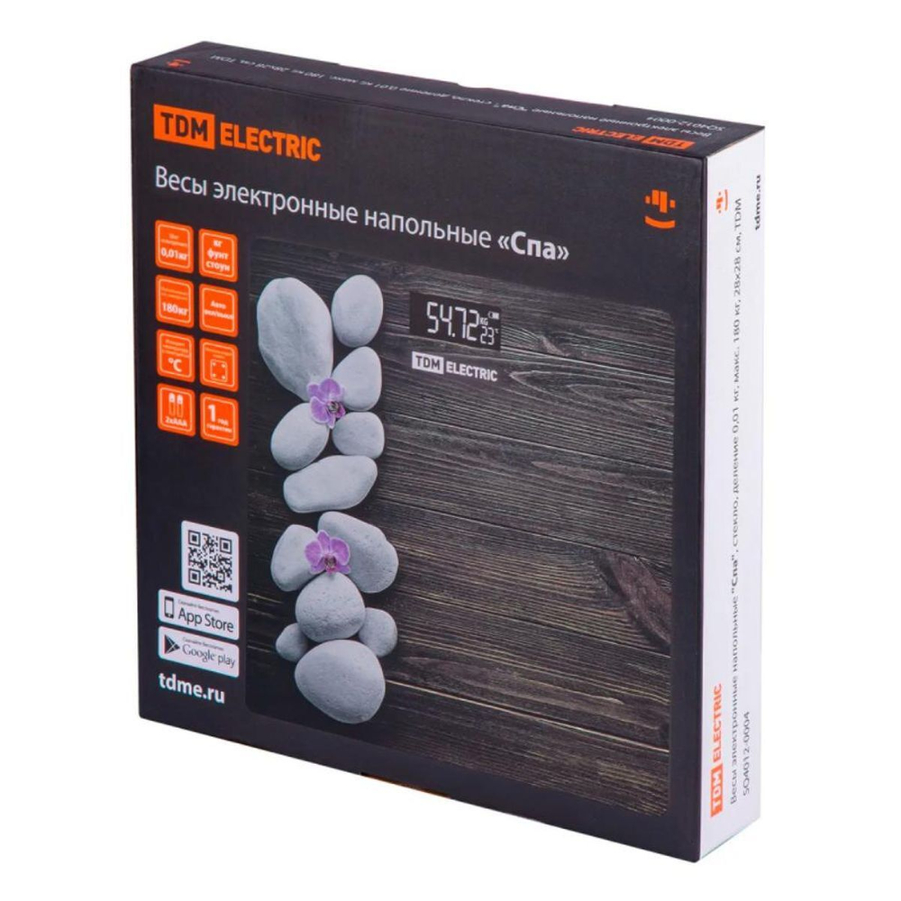 Весы напольные электронные, TDM, Спа, стекло, до 180 кг, 28х28 см