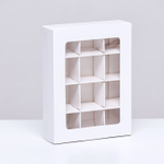 Коробка МИНИ для 12 конфет с окном БЕЛАЯ 11.5×8.7×2.5 см