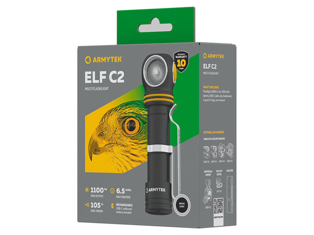 Фонарь налобный-мульти Armytek Elf C2 USB-C 1100 lm (F05103C)